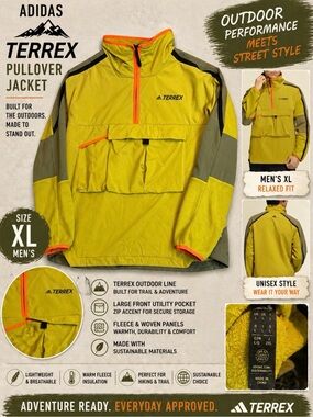 Adidas Terrex Pullover Jacket XL Neon Yellow Trail Outdoor Tech